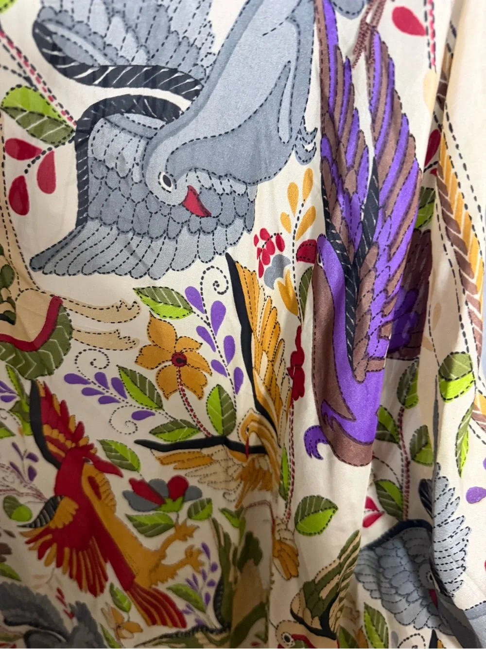 Tolani Cream Shawl with Multicolor Floral & Bird Embroidery